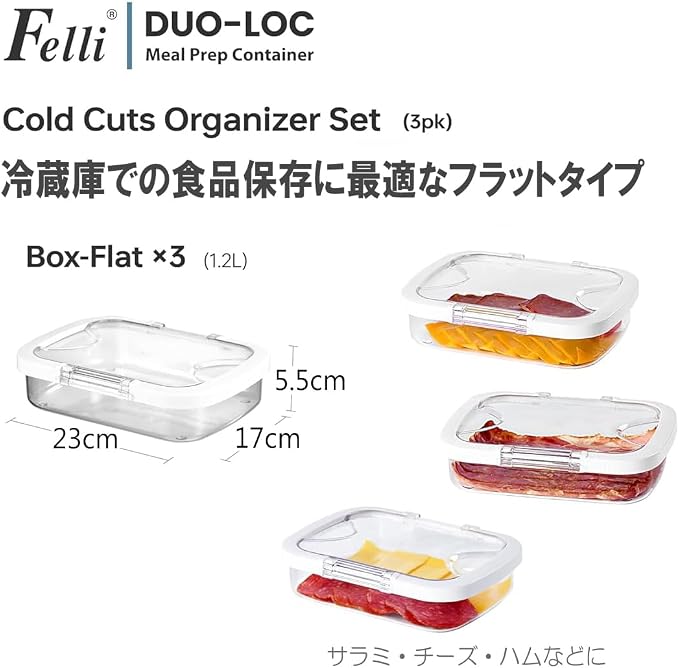 Felli Duo Loc Deli Meat Containers for Fridge with Airtight Lids, Stackable Refrigerator Organizer for Lunch Meat Storage Sandwich Ham Cheese Salami Sliced Turkey, Clear Tritan Box (Cold Cuts 3pk) - Image 3