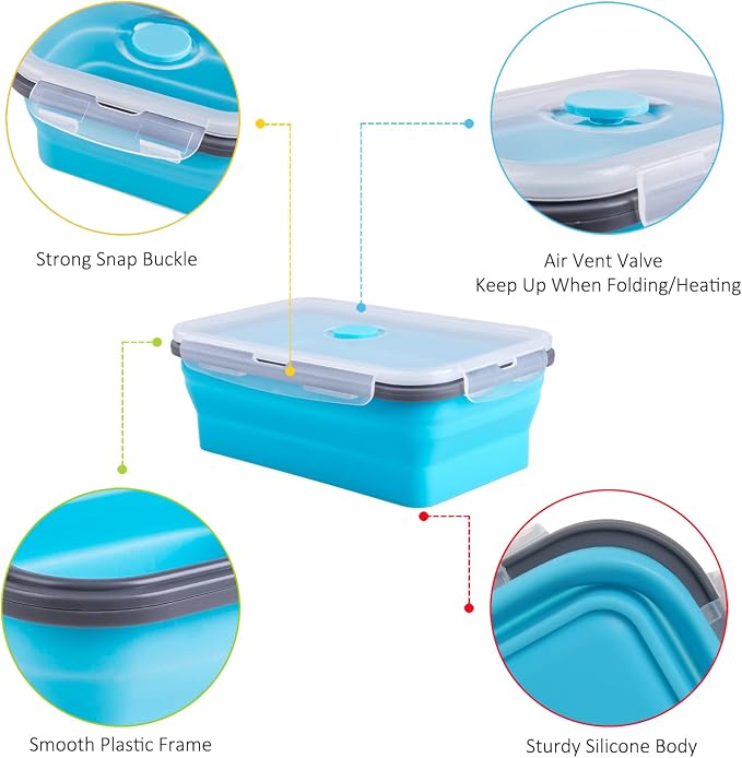 Collapsible Food Storage Containers with Airtight Lid, 40.5 oz, Large Kitchen Stacking Silicone Collapsible Meal Prep Container Set for Leftover, Microwave Freezer Dishwasher Safe, 4 Colors, Set of 4 - Image 4