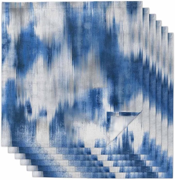 Abstract Blue Dinner Napkins Cloth Set of 6, Premium Polyester Napkins 20 x 20 Inch, Modern Geometric Gradual Stripes Grey Washable and Reusable Table Napkins for Wedding Cocktail Hotel by AMZRicher