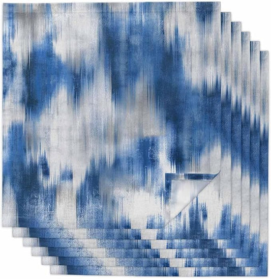 Abstract Blue Dinner Napkins Cloth Set of 6, Premium Polyester Napkins 20 x 20 Inch, Modern Geometric Gradual Stripes Grey Washable and Reusable Table Napkins for Wedding Cocktail Hotel by AMZRicher