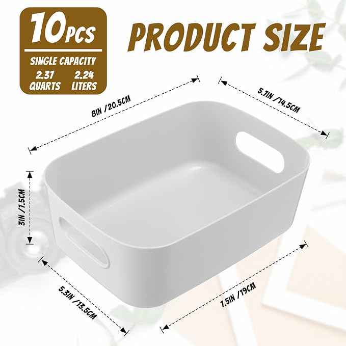 Zopeal Plastic Storage Bins 10 Pcs Gray Pantry Organizer Bins Small Baskets Storage Containers for Home Kitchen (8 x 5.7 x 3 Inch) - Image 3
