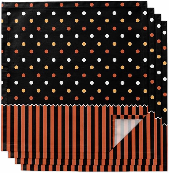 Halloween Cloth Napkins 20x20in Orange Black Striped Washable Soft Dinner Napkins Polka Dot Table Napkin Cloth for Hotel, Holiday, Dinner, Parties Table Decorations Set of 4 by Unknown
