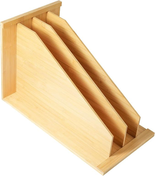 Tray Dividers for Kitchen Cabinets，cookie sheet divider for cabinet | (14"H x 21.3"D) - Bamboo Cabinet Organizer with 3 Dividers for Cookie Sheets, Baking Pans, Cutting Boards & Pot Lids by Unknown