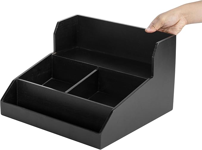 Restaurantware Coffee Cup Organizer 15 x 14.25 x 9.25 Inch Multipurpose Bamboo Condiment Holder Black Countertop Cup and Lid Organizer for Coffee Shops and Office Break Rooms - Image 9