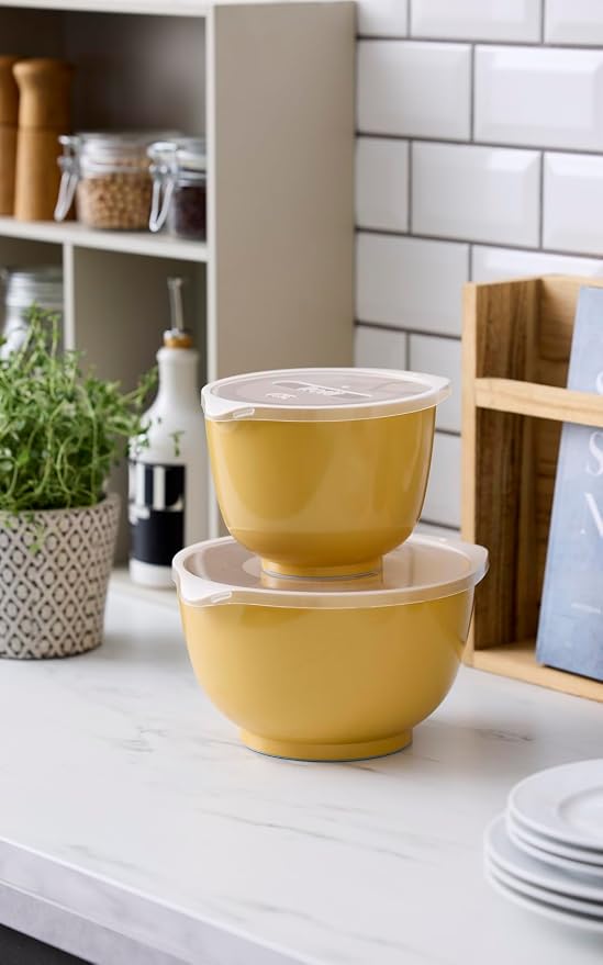 Rosti Margrethe Bowl Set, Mixing Bowl Set, 4-Piece with 2 Mixing Bowls and 2 Lids, Dough Bowl Made of Recyclable Plastic, 1.5 Litres and 3 Litres, Curry - Image 2