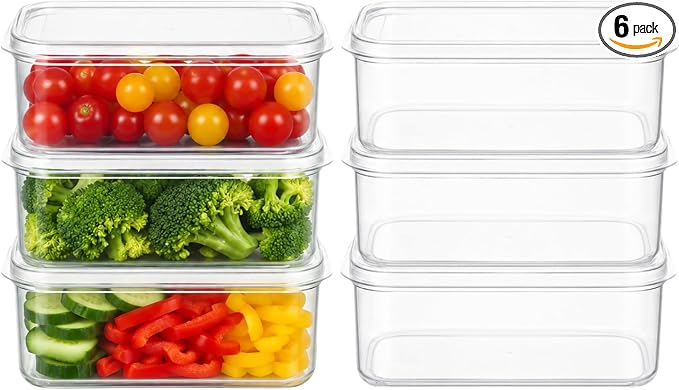 Lustroware Micro Clear Transparent Food Storage Containers with Lids – BPA-Free, Shatterproof, Dishwasher & Microwave Safe, 1.0 qt Stackable Refrigerator Organizer Bins, Made in Japan, Set of 6 by Lustroware