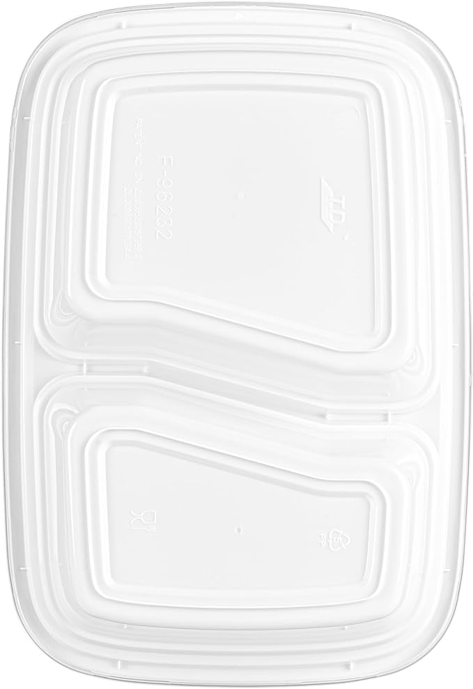 Asporto 32 Ounce Compartment Take Out Boxes, 50 Microwavable Meal Prep Containers - 2 Compartments, With Clear Plastic Lids, White Plastic Food Containers, Do Not Contain BPA - Restaurantware - Image 15