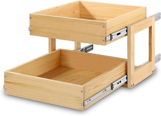 Pull Out Cabinet Organizer, 26''W×21''D×16''H Soft Close Slide Out Wood Drawer Shelves Storage for Kitchen, 2-Tier, Finished, Heavy-Duty, Bottom Assembly by Mulush