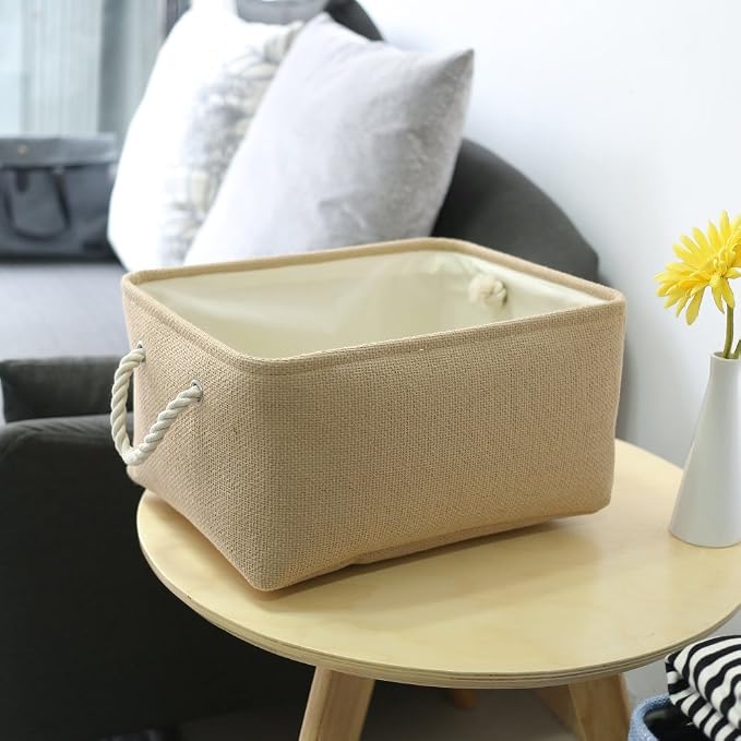 Decorative Basket Rectangular Fabric Storage Bin Organizer Basket with Handles for Clothes Storage (Beige, Medium-1Pack,13.8L*9.8W*6.7H) - Image 3
