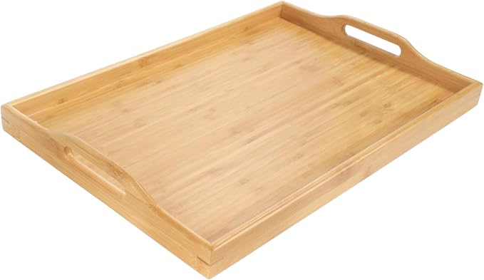 Bamboo Serving Tray with Handles - 17" x 12.5" x 2" - 30 Trays by BambooMN