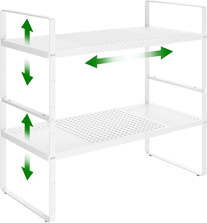Expandable Kitchen Cabinet Shelf Organizer Rack, 16.5"-27" L x 8" W | Heavy-Duty Metal Expandable Shelf Holds 80 lb with 4 Height Levels for Kitchen Cabinet Cupboard Pantry Dish Mug by LOCVCDA