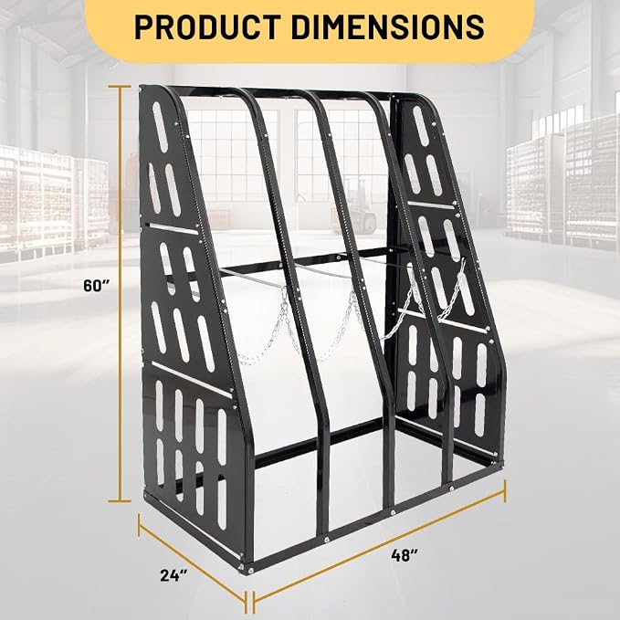 Vertical Bar Rack 1500 LBS Capacity, Steel Long Parts Storage Rack, 4 Bays Lumber Storage Rack, Heavy Duty Standing Bar Rack with Safety Chain for Garage Workshop Factory, 24"D x 48"W x 60"H | Steel Long Parts Storage Rack, Heavy Duty Vertical Pipe Rac... - Image 3
