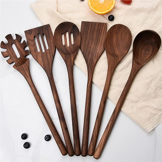 Black Walnut Kitchen Utensils Set,Handmade Natural Walnut Solid Spoon, Slotted Spoon, Spaghetti Server, Spatula, Slotted Spatula,3 slotted spoon - Image 4