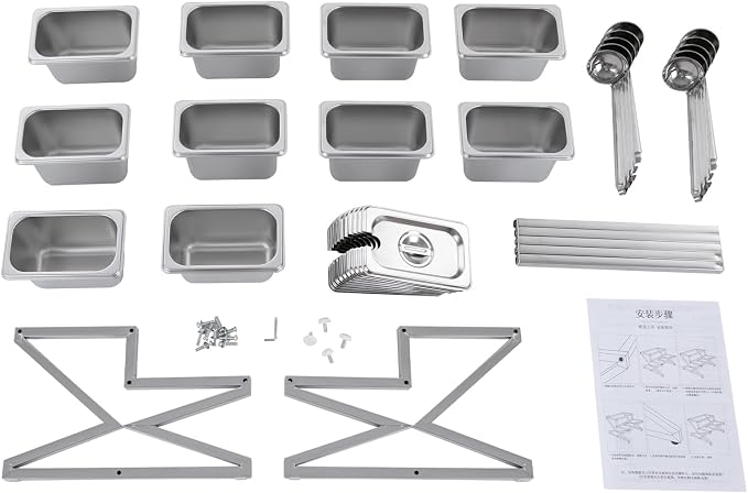 Expandable Stainless Steel Spice Rack Set,14"-25.6" Adjustable Countertop Seasoning Containers, 2-Tier Inclined Organizer Shelf w/ 10 1/9 Pans for Sauce Ingredients Fruits Toppings (10 Pans) - Image 6