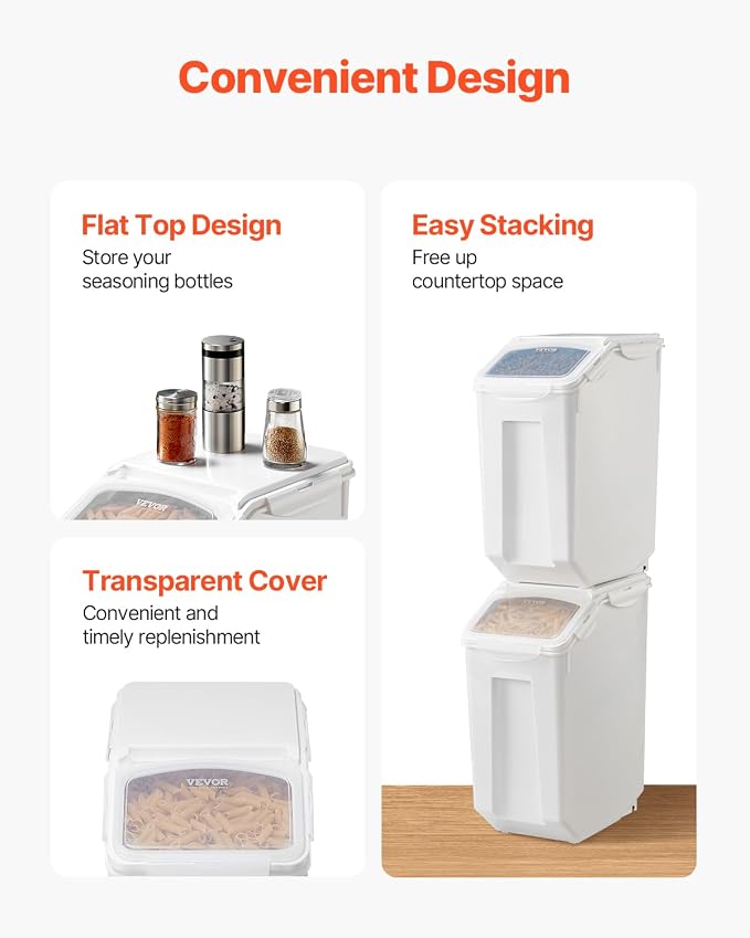 VEVOR Rice Storage Container, 4.5Gallon/20L Capacity Large Dog Food Dispenser Bin, Kitchen Ingredient Grain Cereal Flour Bin, Pet food Containers with Wheels, Measuring Cup, Airtight Lid, 1 Pack - Image 6
