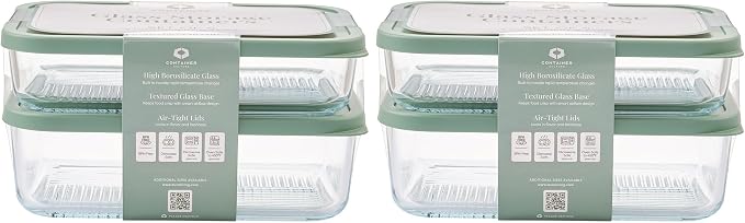 Glass Food Storage Containers with Lids — 8 Piece — 57.5 oz & 40.57 oz Glass with BPA-Free Leakproof Stackable Lids — Microwave, Oven & Dishwasher Safe — Ideal for Meal Prep & More - Soft Sage - Image 2