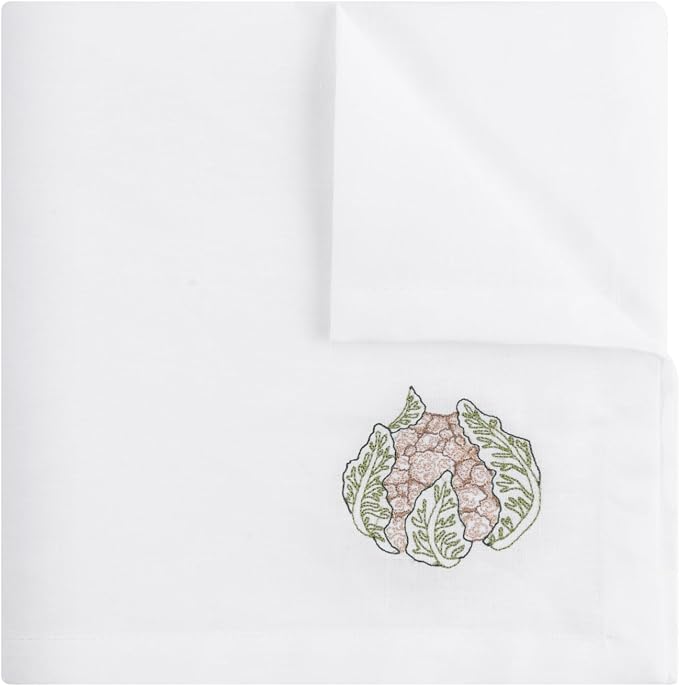 White Linen Napkins Set of 4-100% Pure Linen Embroidered Dinner Napkins 19 x 19 Inch for Spring, Summer Memorial Day - Botanical Embroidery (Garden Harvest Collection) - Image 5