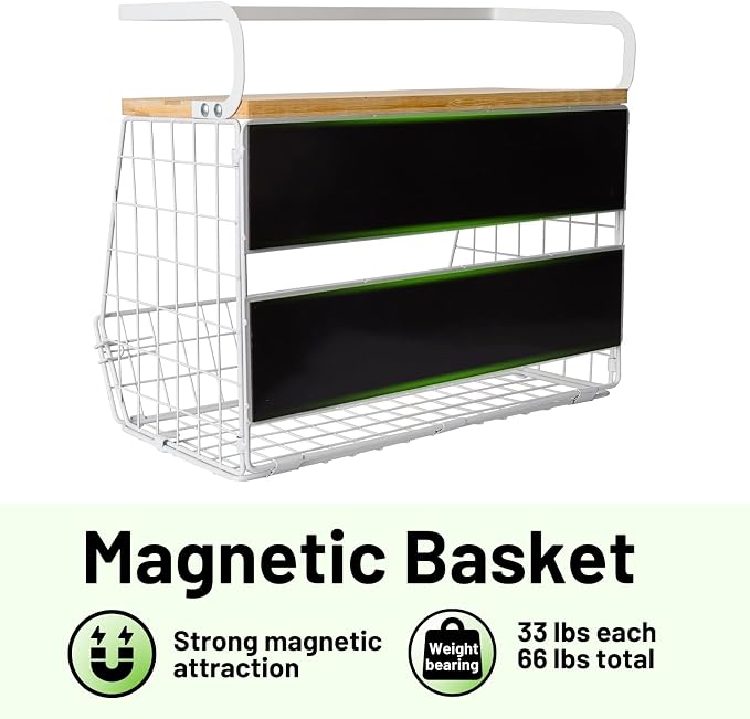 Magnetic Fridge Shelf with Wood Lid, Fruit Potato Onion Storage Bins, Pantry Organizers, Large Container Spice Rack for Refrigerator, Kitchen Counter, Cabinet (1, White) - Image 4