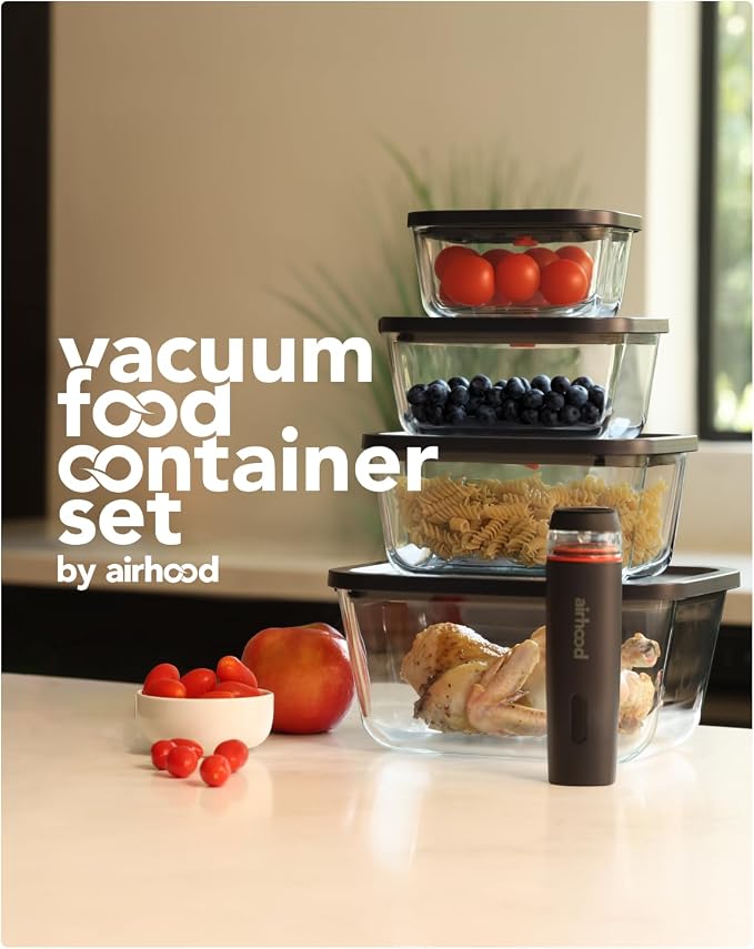 Vacuum Food Storage Container Set and Powerful Electric Vacuum Pump | With 4 borosilicate glass containers; keeps food fresh 5x longer; microwave, freezer & oven safe; BPA-free & stackable - Image 2