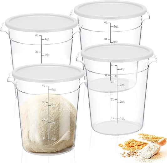 4 Pcs 4 Qt Food Storage Container Bucket with Lids Clear Proofing Containers for Dough Rise Bread with Scale Handle Round Flour Commercial Storage Bucket for Home Restaurant Food by Suclain