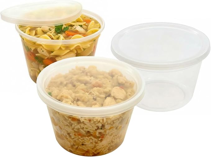 64 oz (1/2 Gallon) Heavy Duty Round Plastic Deli Soup Containers with Lids, For Meal Prep Containers | BPA Free | Stackable | Leakproof | Microwave/Dishwasher/Freezer Safe (Pack of 5 Sets) - Image 4