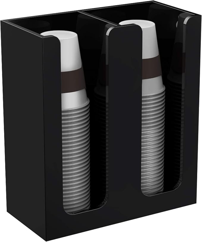 Richboom Acrylic Coffee Cup and Lid Storage Organizer Holder, 2 Compartments, Black - Image 4