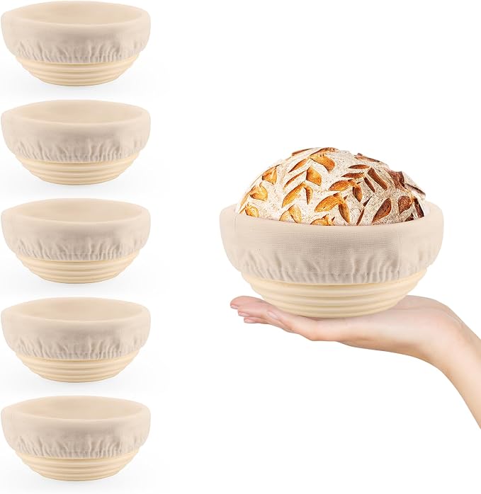6 Pack 5 Inch Mini Banneton Bread Proofing Basket, Mini Sourdough Baking Supplies, Small Banneton Proofing Baskets for Artisan Bread Baking and Dough Rising by ReimagineTomorrow