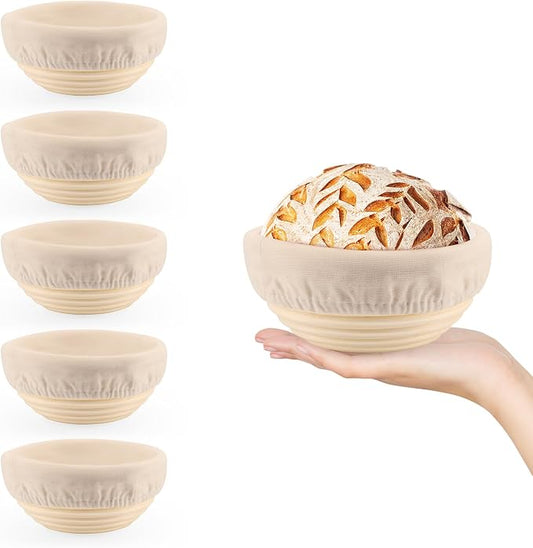 6 Pack 5 Inch Mini Banneton Bread Proofing Basket, Mini Sourdough Baking Supplies, Small Banneton Proofing Baskets for Artisan Bread Baking and Dough Rising by ReimagineTomorrow
