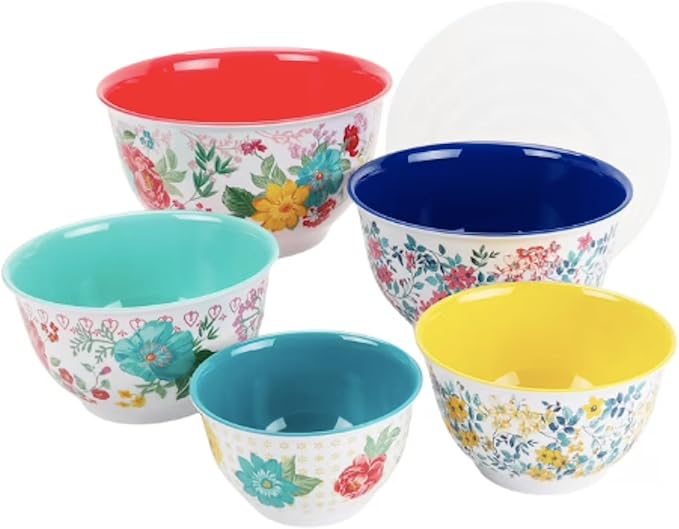Floral Melamine Mixing Bowl Set, 10 Pieces with Lids Coordinates With Pioneer Woman Kitchen (Fancy Flourish) - Image 7
