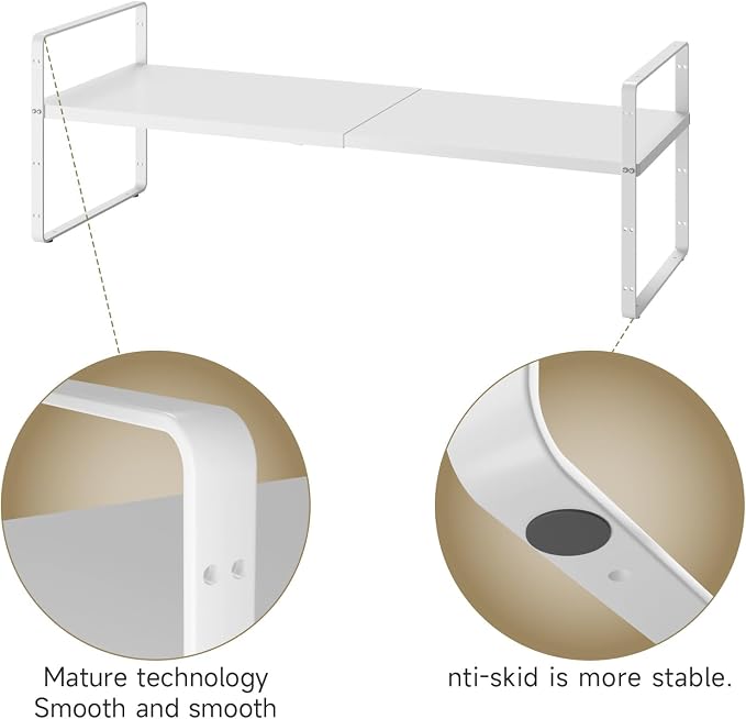16.5~27.1" Expandable Shelf，1Pack 8.1" Wide Adjustable Height Cabinet Shelves，White - Image 5
