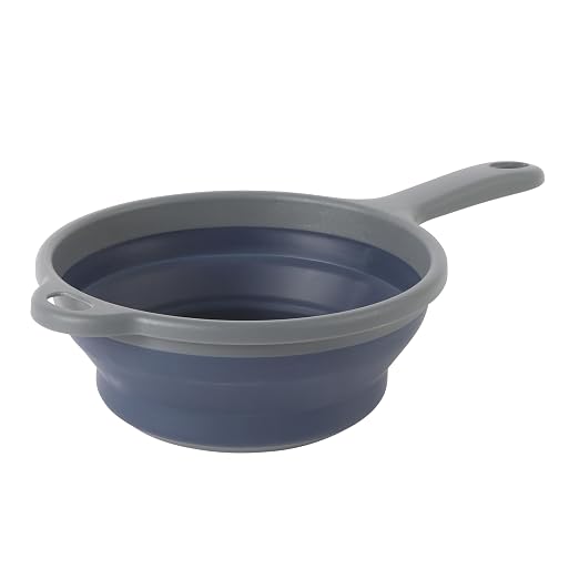 Oster Bluemarine Foldable Handled Strainer – 7-Inch Collapsible Colander for Pasta, Veggies, Fruits, Compact Kitchen Tool, Dishwasher Safe, Blue/Grey by Unknown