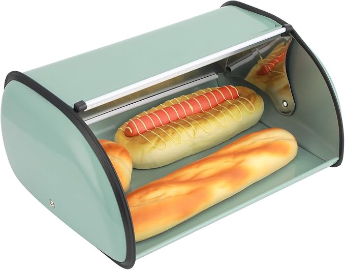 Roll Top Bread Box for Kitchen Counter - Metal Bin Retro Food Storage Container, 13"x9.4"x5.9" (Green) - Image 5