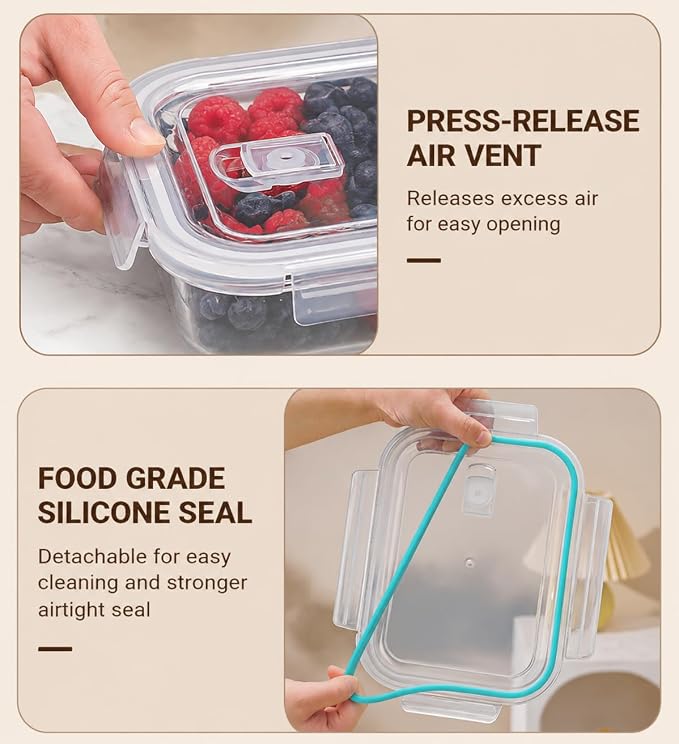 Glass Berry Container for Fridge, 3 Pack, 56oz 35oz 25oz, with Removable Colander and Vent Valve, Fresh Produce Storage Set - Image 6