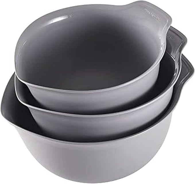 KitchenAid Universal Nesting Plastic Mixing Bowls, Set Of 3, 2.5 quart, 3.5 quart, 4.5 quart, Non Slip Base with Easy Pour Spout to Reduce Mess, Dishwasher Safe, Gray by Unknown