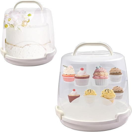 Cake Carrier Round Cake Stand Plus Height Cake Container with Cupcakes Pad, Handle, Lid Reusable Package Box for Transporting Desserts,Pie,Toast,Fruit (10" White) by HomDSim