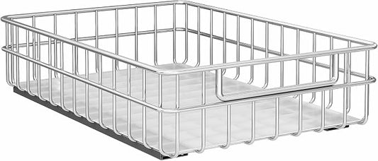 Pull out Cabinet Organizer, Stainless Steel 1-Pack (13.8"W x 21"D) Full-Extension Slide out Drawer, Adhesive Roll out Can Spice Storage Basket Shelf Rack for Pantry, Kitchen, Bathroom, Home Closet by Kitstorack