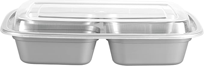 Asporto 26 Ounce Compartment Take Out Boxes, 100 Microwavable Meal Prep Containers - 3 Compartments, With Clear Plastic Lids, Silver Plastic Food Containers, Do Not Contain BPA - Restaurantware - Image 14