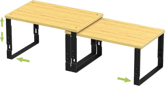 Adjustable Storage Shelves for Kitchen Cabinet Organization - Set of 2 Stackable Metal & Solid Wood Racks, Space-Saving Design for Countertop/Pantry/Garage, Easy Assembly(1 Pack/Medium/Black) by JOJOCROSSHIGHQUALITYLIFE