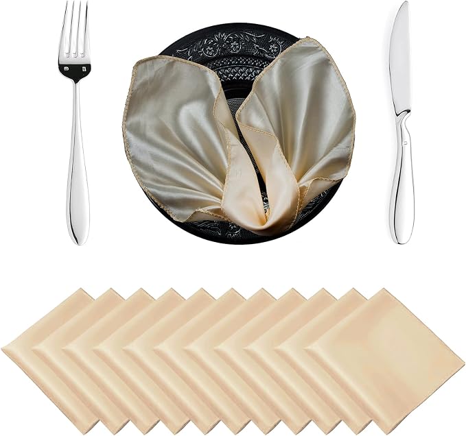 MDS® Pack of 25 Satin Napkins 12 x 12 Inch, Soft Silky Reusable Cloth Dinner Table Napkins for Wedding Décor, Reception, Birthday, Parties, Banquets, Catering, Restaurants & Hotel - Cream by MDS