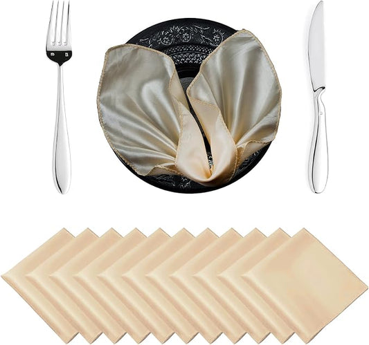 MDS® Pack of 25 Satin Napkins 12 x 12 Inch, Soft Silky Reusable Cloth Dinner Table Napkins for Wedding Décor, Reception, Birthday, Parties, Banquets, Catering, Restaurants & Hotel - Cream by MDS