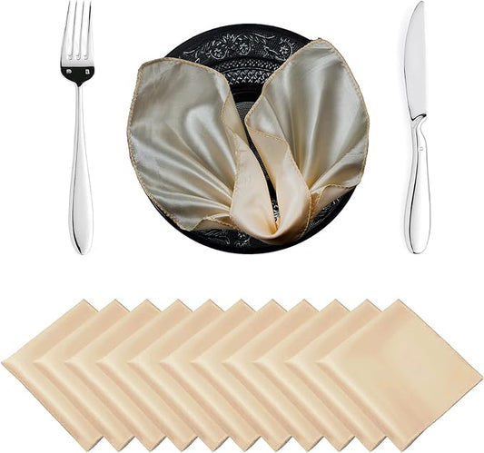 MDS® Pack of 200 Satin Napkins 12 x 12 Inch, Soft Silky Reusable Cloth Dinner Table Napkins for Wedding Décor, Reception, Birthday, Parties, Banquets, Catering, Restaurants & Hotel - Cream by MDS