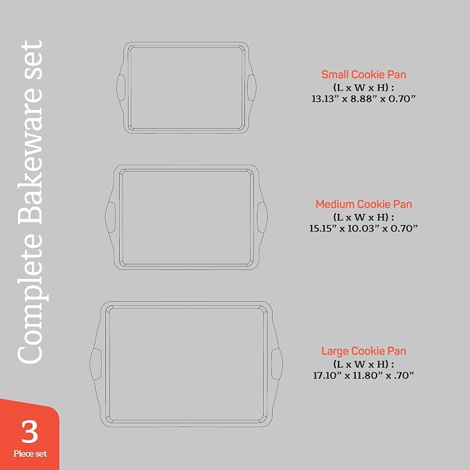 Emporio Kitchen Baking Pan Set - Nonstick Coating, Carbon Steel Bakeware Set with White Silicone Handle, PFOA, PFOS, PTFE Free, Recipe Booklet Included, Oven Safe Tray (Up To 450° F), Set of 3 - White - Image 2
