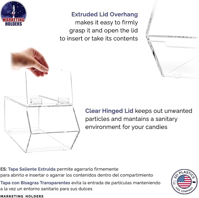 Marketing Holders Stackable Candy Bins 3 Piece Small Medium and Large Storage Caddys with Hinged Lid for Ice Cream Toppings Candies Nuts Granola Cereal and Wrapped Snacks Clear Acrylic - Image 3