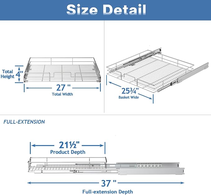 LOVMOR Pull Out Cabinet Organizer and Storage 27" W x 21½" D, Slide Out Shelves for Kitchen Cabinets - Image 3