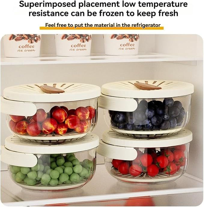 2026 New 2-in-1 Draining and Preservation Basket: Simplify Washing & Storing, Multifunctional Fruit and Vegetable Washing Bowl, Drain & Freshness Basket with Foldable Handle, Strainer, Lid (MIX#A, L) - Image 5