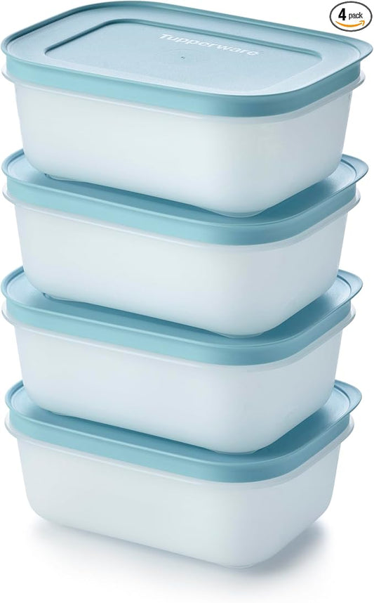 Tupperware Essentials Freezer Mates Shallow 4 Piece Container Set - 450ml - Food Storage - Easy to Stack & Organise - Durable & Reusable - Airtight Lid - Great for Leftovers & Reduce Waste by Tupperware
