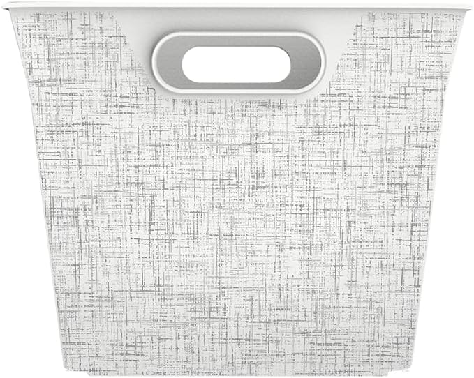 Curver Set of 4 Large V Baskets Decorative Plastic Organization and Storage Basket, White with Tweed Pattern - Image 5