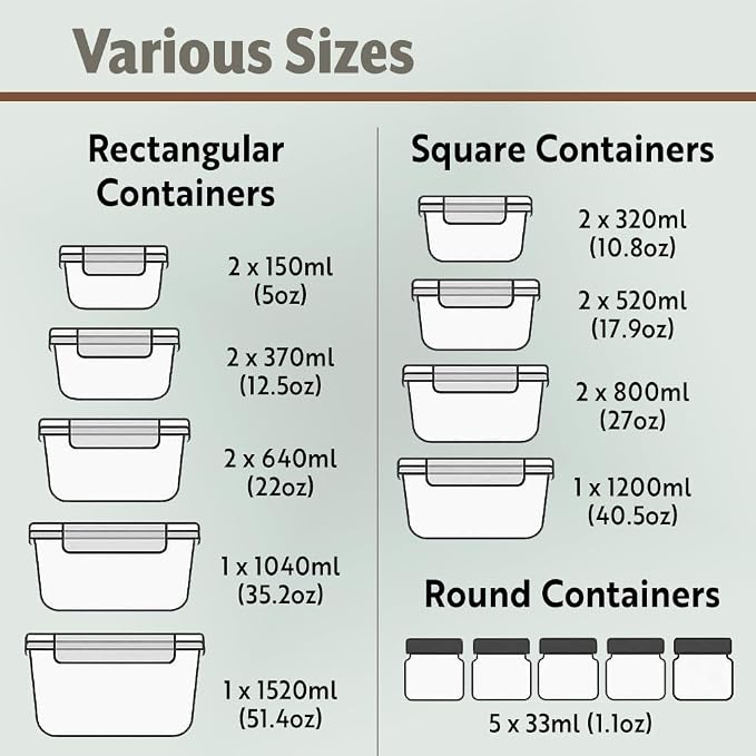 40pc Set Glass Food Storage Containers & Bowls with Airtight Lids - Leakproof BPA-Free Meal Prep Airtight Stackable Lunch Boxes, Kitchen Pantry & Storage Organizers - Microwave Freezer Dishwasher Safe - Image 3