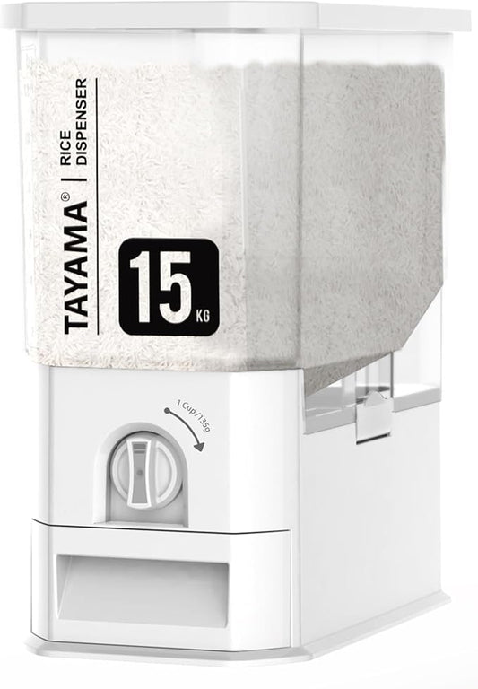 TAYAMA 33 lbs. Capacity Rice Dispenser Grain Storage Container, White by TayamaUSA