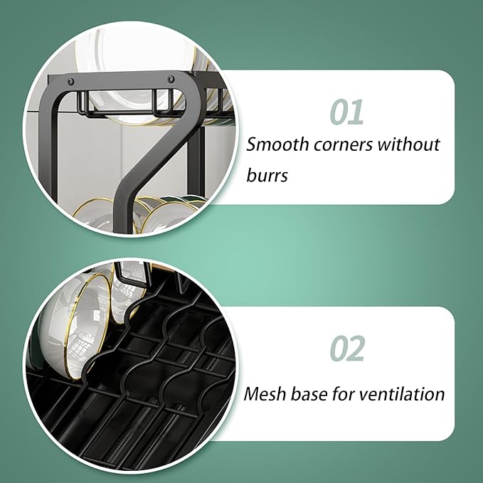 HUHJYUGE Kitchen Drying Rack for Dishes, Dish Racks for Kitchen Counter Space-Saving 360° Swivel Spout, Dish Drying Rack 2 Tier Large-Capacity, for Kitchen Counter Organizer - Image 5